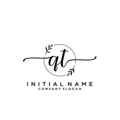 QT Beauty vector initial logo, handwriting logo.