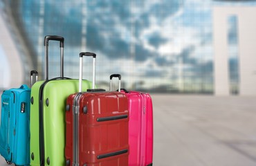 Luggage consisting of large suitcases rucksacks and travel bag isolated on white