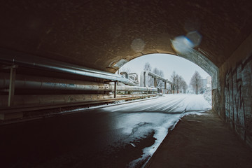 wide angle industrial winter landscape