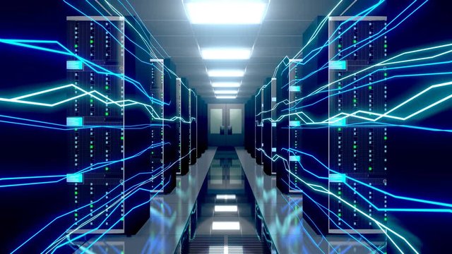 3D 4K server room - data center - storage/ hosting/ fast Internet concept