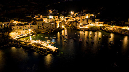 Fototapeta na wymiar italy sicily egadi islands drone aerial levanzo night port