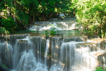 Fototapeta na wymiar Beautiful waterfall Huai Mae Khamin at Kanchanaburi Province in west Thailand.