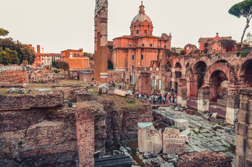 Trajan's Forum located on Piazza Venezia is the central hub of Rome, Italy