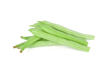 pile of portion cut fresh french beans on white background