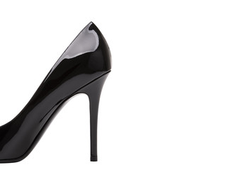 Black high-heeled shoes close-up. High heel beautiful female shoes on a white background.