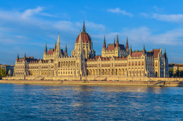 Fototapeta premium View on the Hungarian Parliament building from the Danube River. Budapest, Hungary
