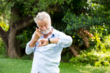 Obraz premium Portrait of a handsome senior man at the park