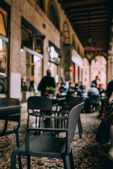 Tables and chairs in a restaurant
