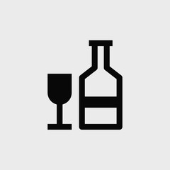 Wine icon, wine bottle and, glass icon. EPS vector file.