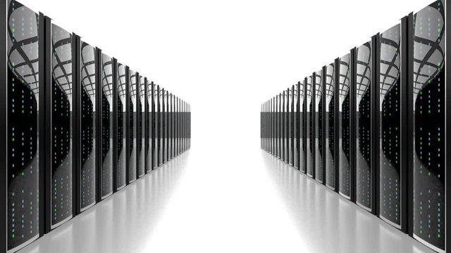 3D 4K server room - data center - storage/ hosting concept.