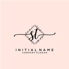 ST Beauty vector initial logo, handwriting logo.