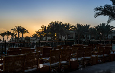 landscape dawn sky palms and hotel in egypt in Sharm El Sheikh