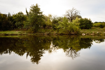 Fototapeta na wymiar Reflejos con simetría en el río de Córdoba