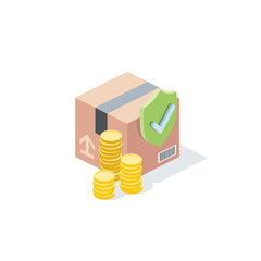 Parcel cost, security, sending, checkmark. Vector 3d isometric, color web icon, new flat style. Creative illustration design, idea for infographics.