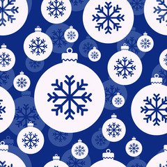 Seamless pattern. White Christmas balls on a blue background. Vector drawing. Texture.