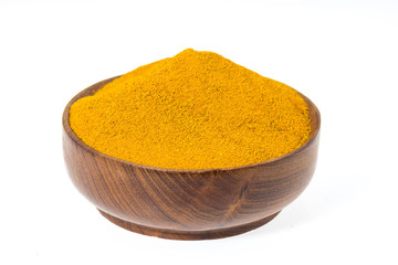 Turmeric powder and roots isolated on white background,  asian herb for medication
