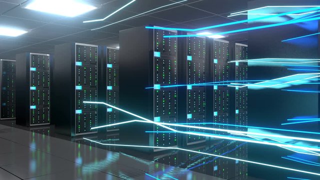3D 4K server room - data center - storage/ hosting/ fast Internet concept