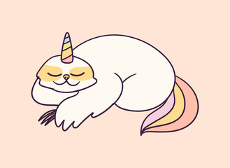 Cute cartoon character sloth unicorn funny vector illustration. T-shirt print graphic art.