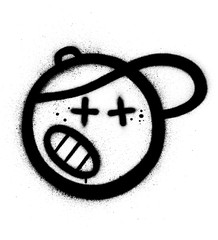 graffiti angry icon with baseball cap sprayed in black