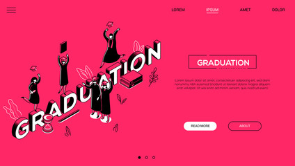 Graduation concept - line design style isometric web banner