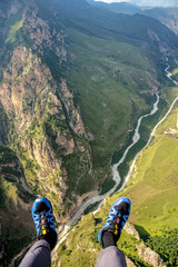 Chegemsky Gorge aerial view, paragliding