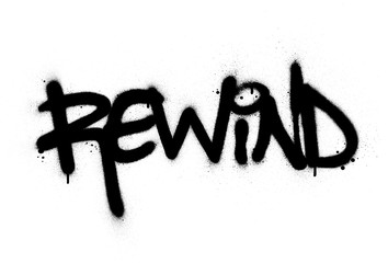 graffiti rewind word sprayed in black over white