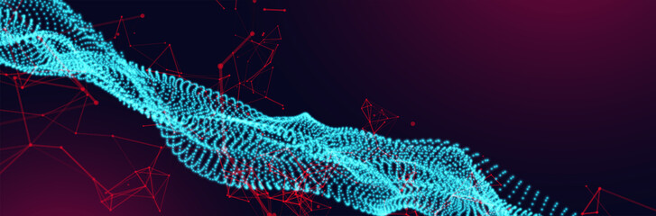 Abstract vector background. Glowing particles dynamic flow.