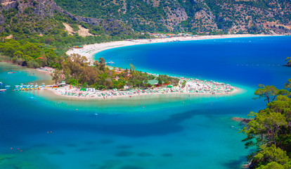 Fototapeta premium Aerial view of Oludeniz bay on the Mediterranean coast of Turkey