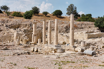 Obraz premium Ruins of Sanctuary of Apollo Hylates located at the beach of mediterranean sea. Near an ancient greek town of Kourion. Limassol, Episkopi, Cyprus.