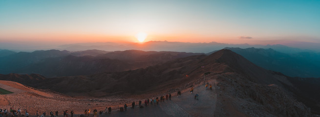 Beautiful sunset over Taurus Mountains from the top of Tahtali Mountain near Kemer, Antalya, Turkey
