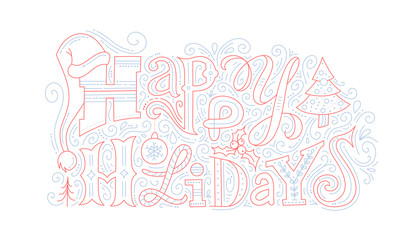 Happy holidays vector color outline typography