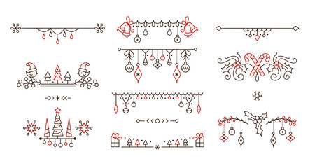 Christmas linear vector decorative borders set