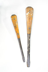 old screwdriver with wooden handle