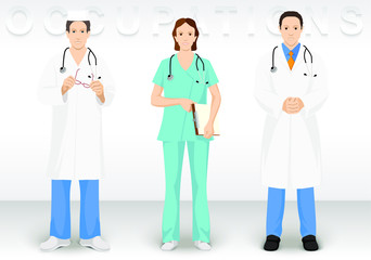 Medical ocupation. People character icons show dress medical officer.