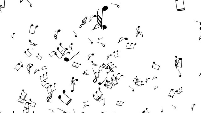 Musical notes explosion on white background, alpha matte.