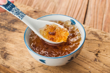 Chinese cuisine, a bowl of cooked peach gum