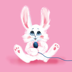 Pink cute rabbit microphone song animal white children cartoon illustration drawing art 