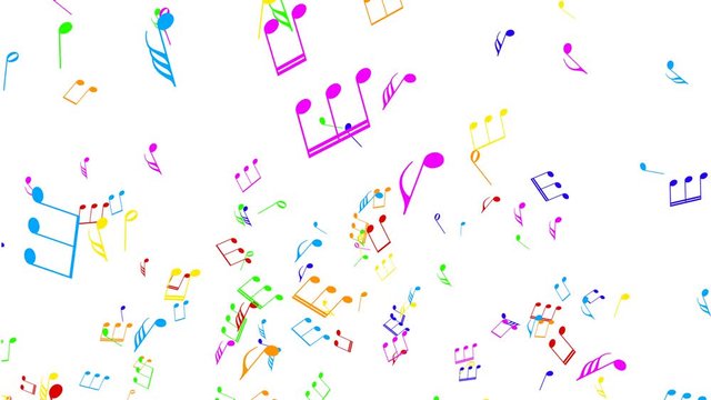 Colorful musical notes explosion on white background, alpha matte.