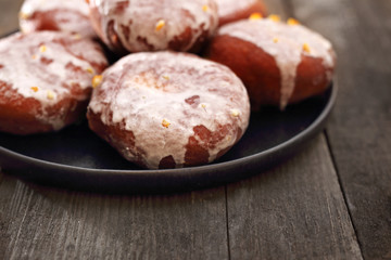 Donuts with icing stuffed with marmalade. Regional cuisine