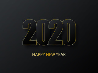 2020 Happy New Year Background. luxury dark with gold vector greeting illustration. Cover of business diary for 2020 with wishes. Greetings and invitations, christmas themed congratulations and cards.
