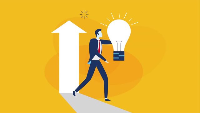 businessman worker lifting bulb character animation