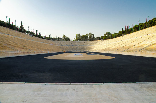 Athens, Greece - May 13, 2016: Panathenaic stadium or kallimarmaro is an athletic stadium that hosted the first modern Olympic Games in 1896