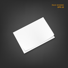 Vector illustration of twofold paper sheet with curved corners and shadow. Empty booklet on grey background. This blank can be used as a mock up, template and backgrounds for your own projects.