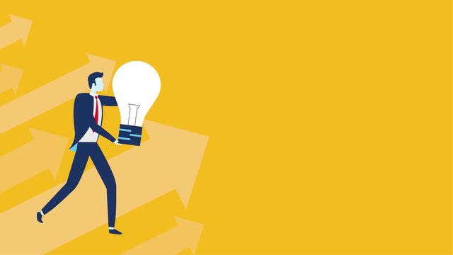 businessman worker lifting bulb character animation