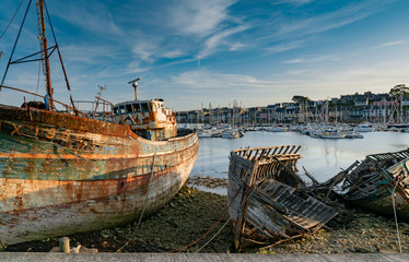 old fishing boat wrecks in the ship cemetery of Camaret-Sur-Mer