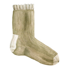 Watercolor hand drawn illustration of winter knitted socks for legs