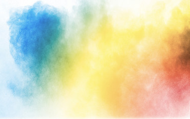 Colorful background of pastel powder explosion.Multi colored dust splash on white background