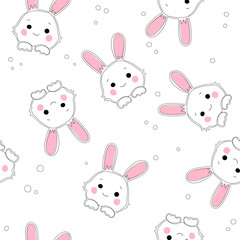 Fototapeta premium Hand drawn cute bunny pattern, print design rabbit background, children print textile design