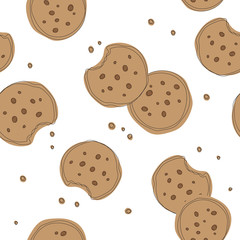 Cookie pattern. Simple cute cookie flat seamless pattern on white background for gift wrapping paper, fabric, clothes, textile, surface textures, scrapbook.