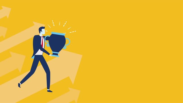 businessman worker lifting trophy animation